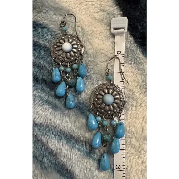 -EARRINGS VTG Avon Dangle Turquoise On Silver Southwest Style 3”L - Picture 6 of 8